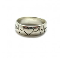 R001986 Genuine sterling silver ring 7.5mm band Heart Cardiogram solid hallmarked 925